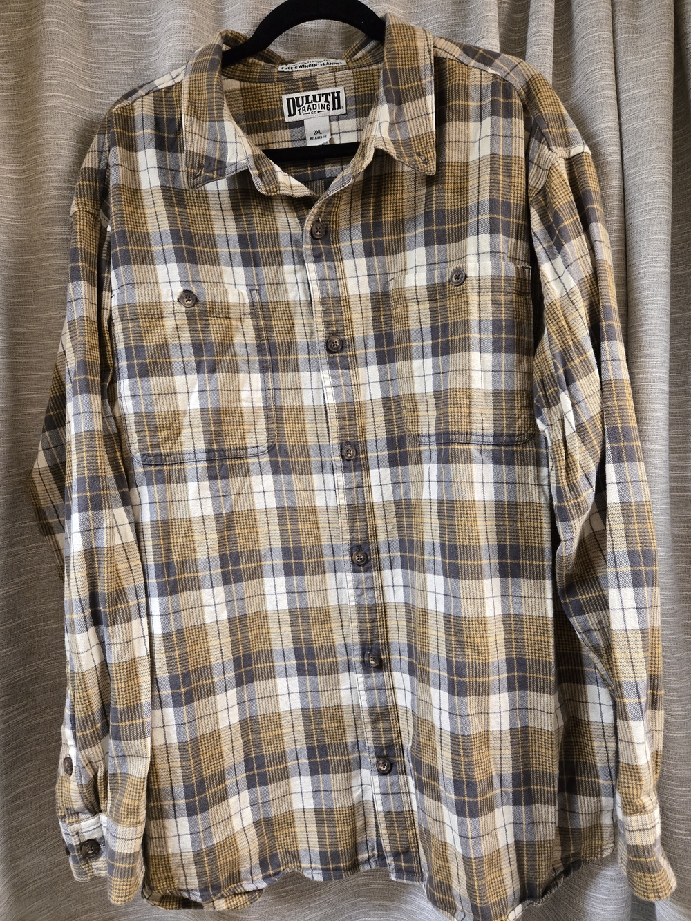Duluth Trading Co Men’s Plaid Button-Up Shirt - Tan/Gray/White
